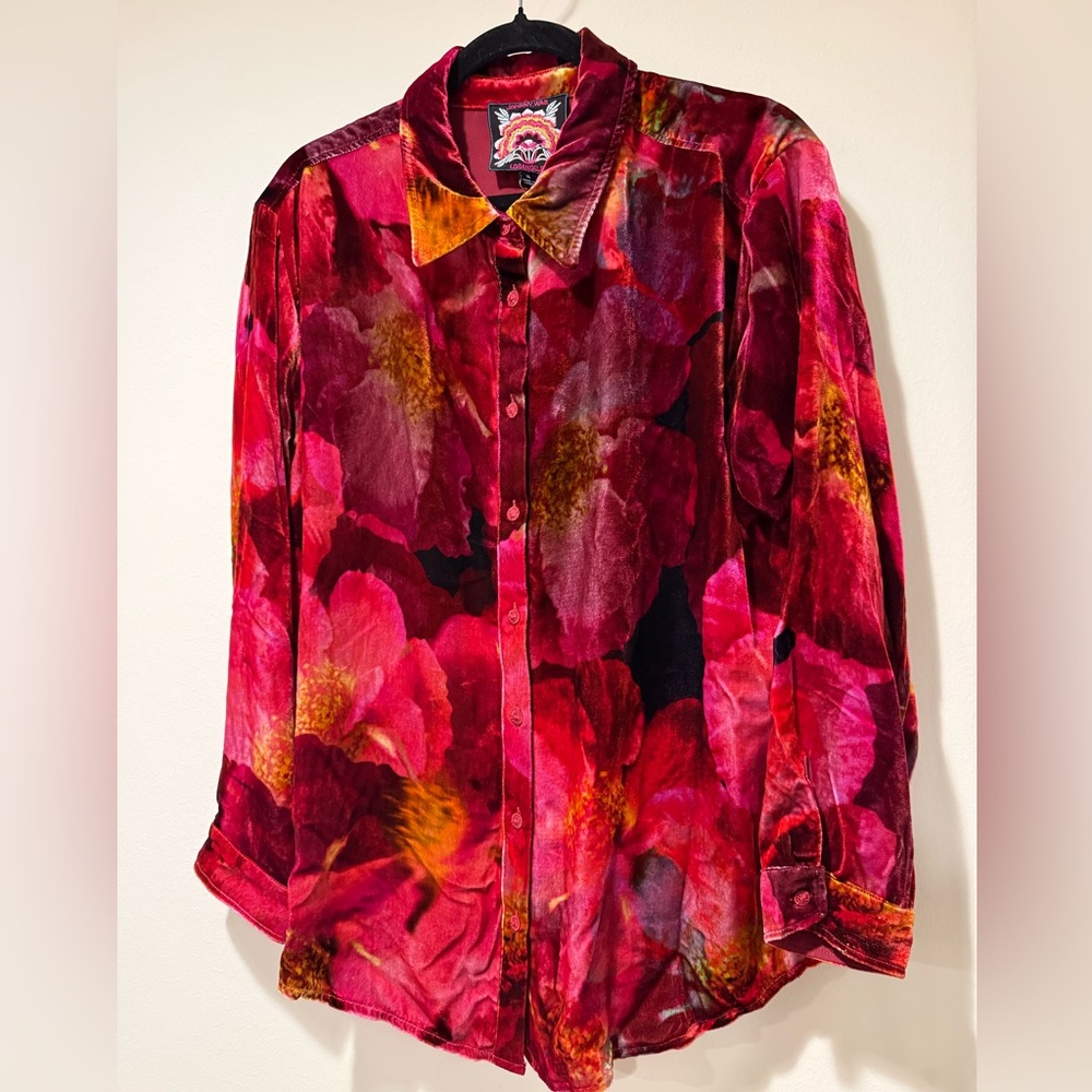 Johnny Was Red and Pink Velvet Top - Ruby Bloom